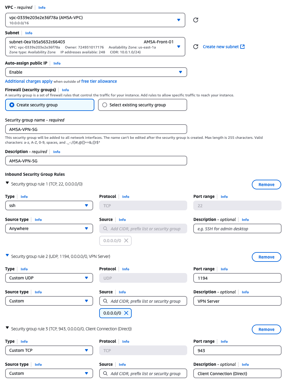 Configuració del grup de seguretat per al servidor VPN