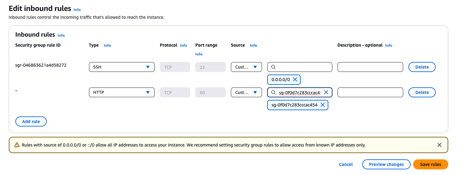 Configuració tràfic HTTP a Ec2 del Load Balancer