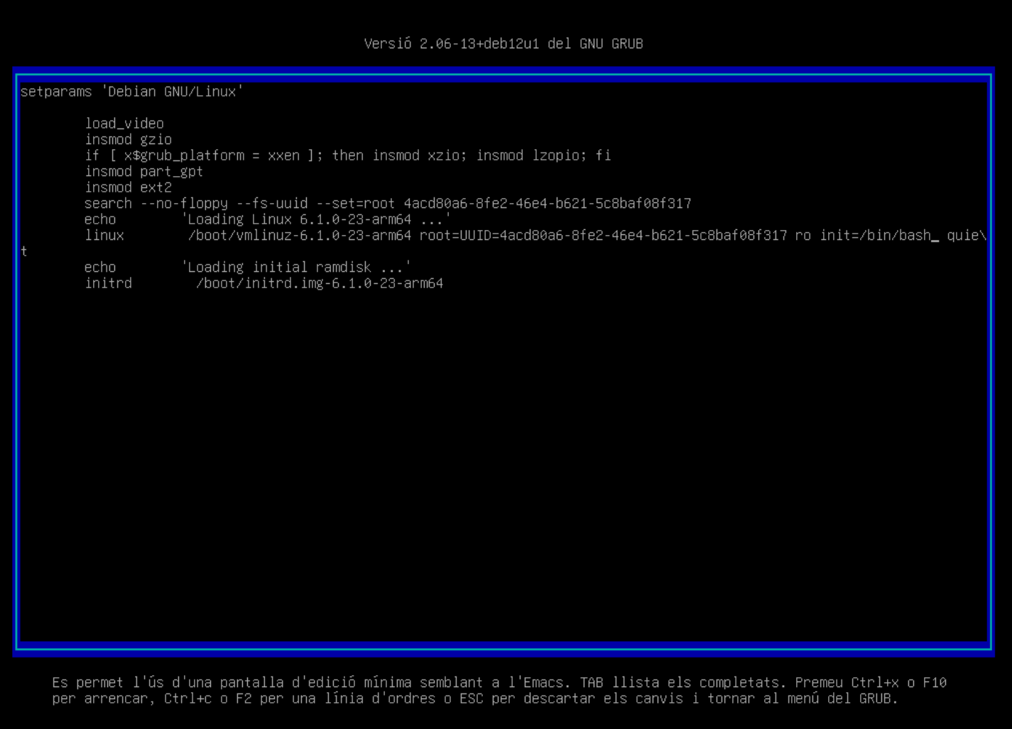 Modificació de la línia linux del GRUB