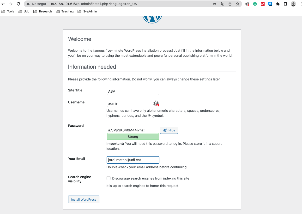 Configuració del lloc web